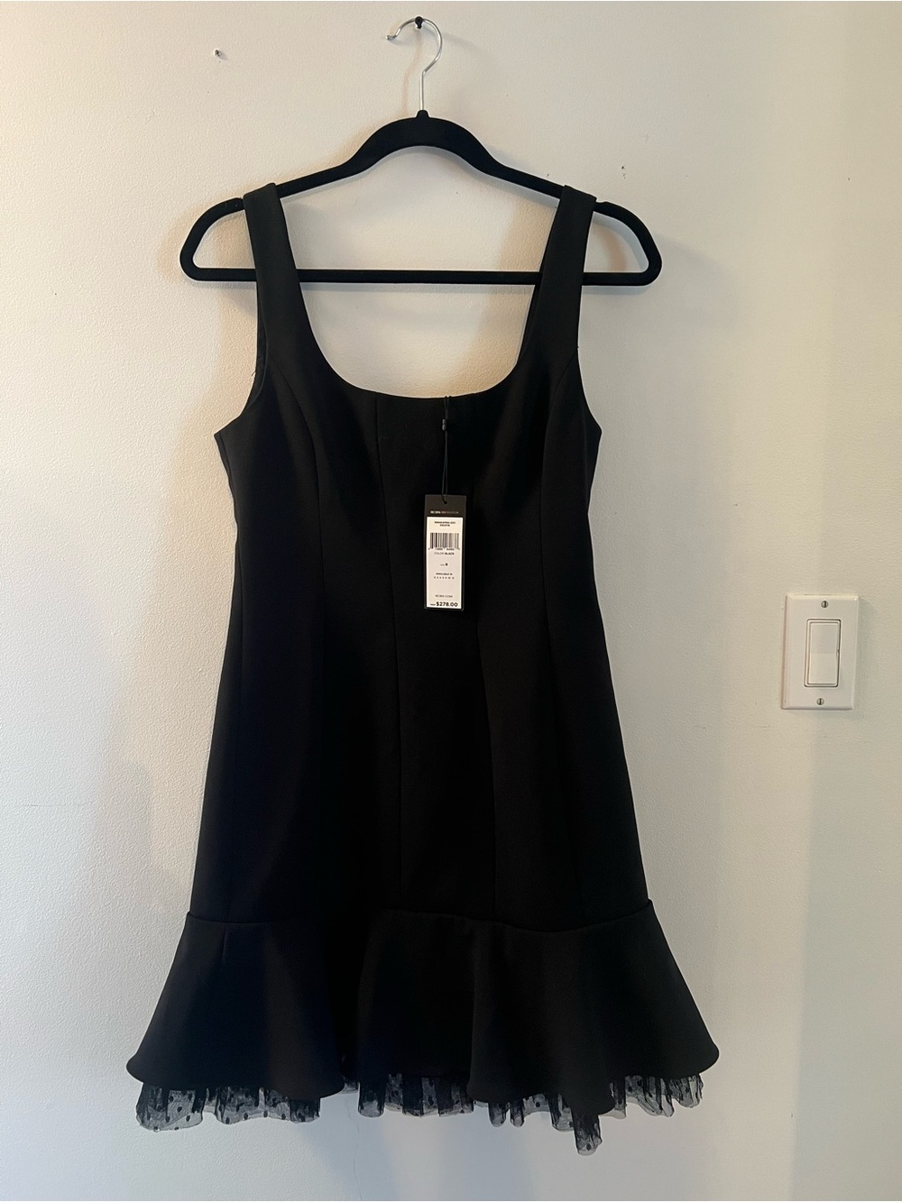BCBGMaxAzria Black Sleeveless Square-Neck Mini Dress with Ruffle Hem